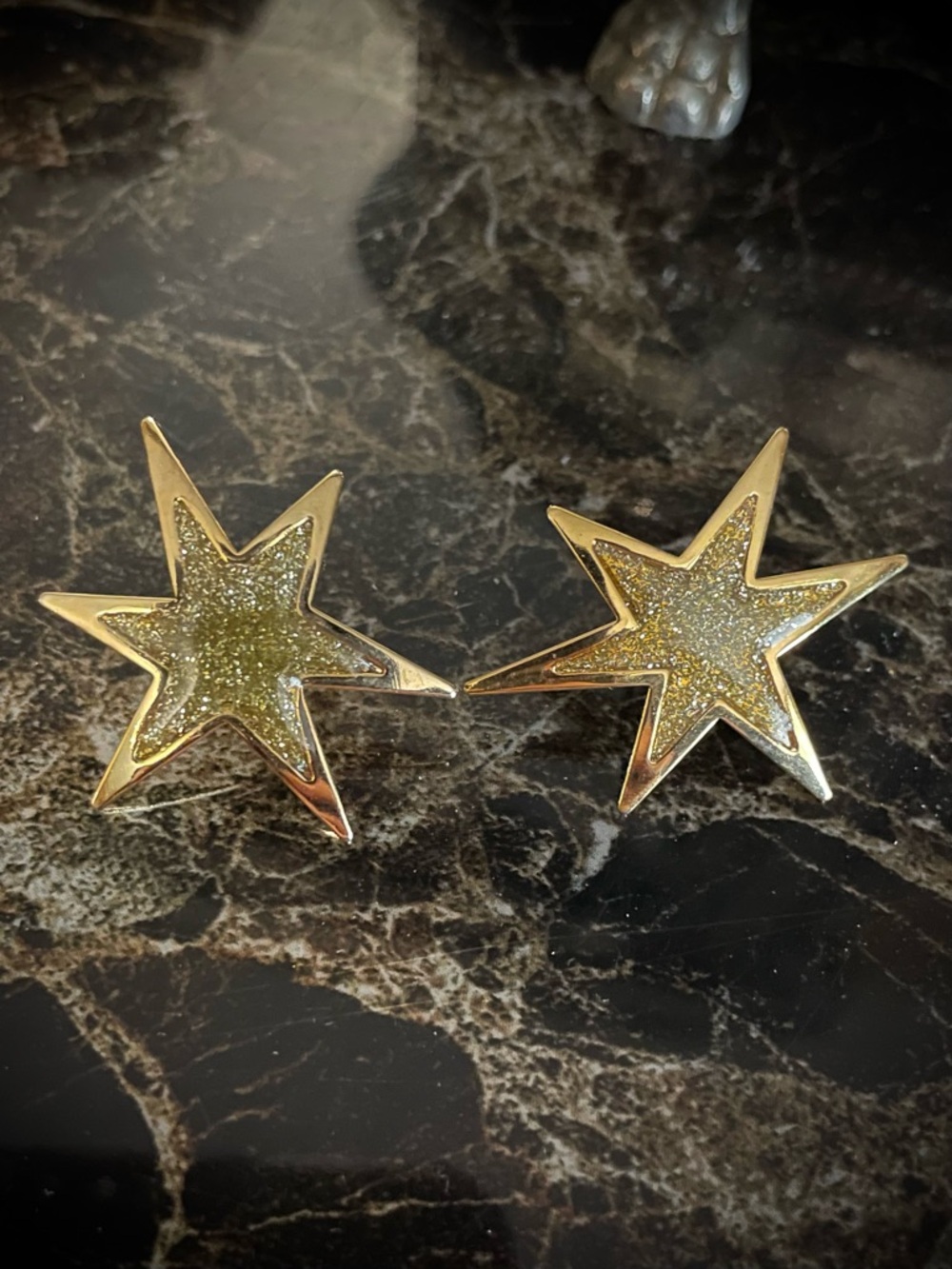 Starburst Glitter Gold Tone Vintage Post Earrings